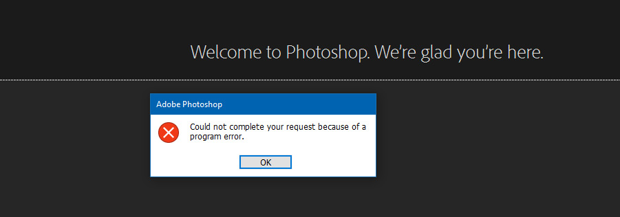 fix program error in photoshop cc 2021