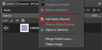 add alpha channel in gimp